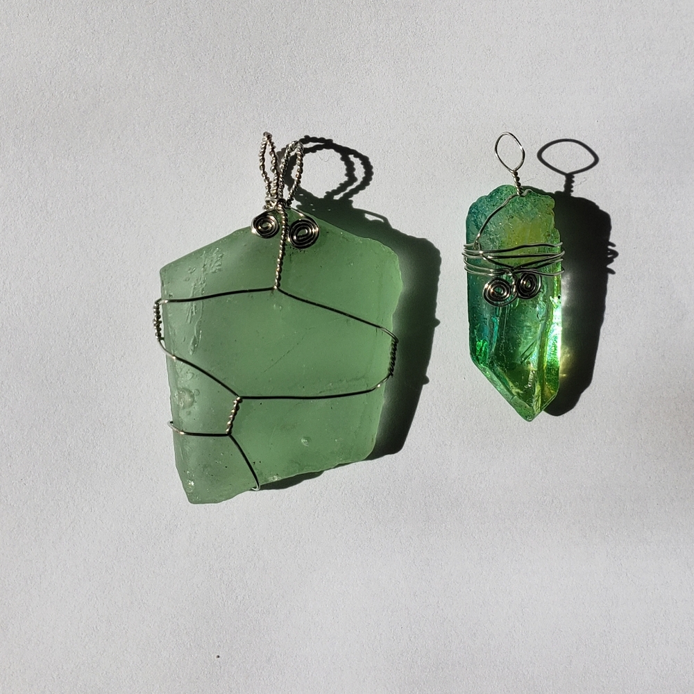 lot of 2 Quartz and Sea Glass pendants, NWOT, gems - Picture 12 of 14